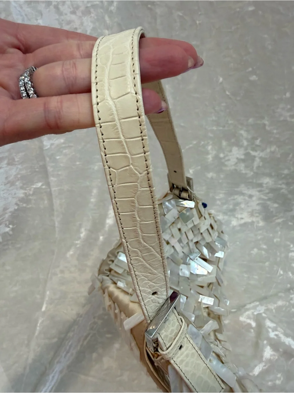 Fendi Baguette Mother-of-Pearl Vintage Glitter Shoulder Bag - Picture 13 of 15